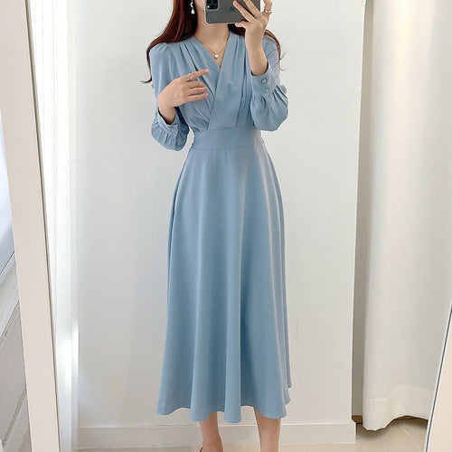 Elegant Light And Familiar V-neck Waist Puff Sleeve Dress