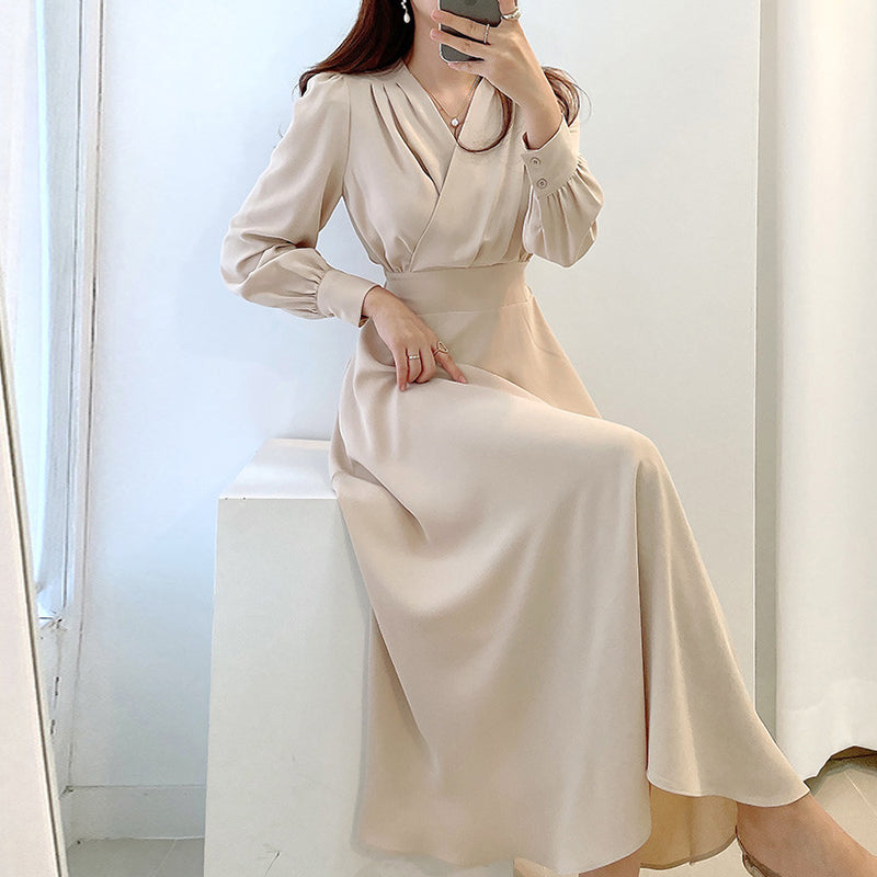 Elegant Light And Familiar V-neck Waist Puff Sleeve Dress