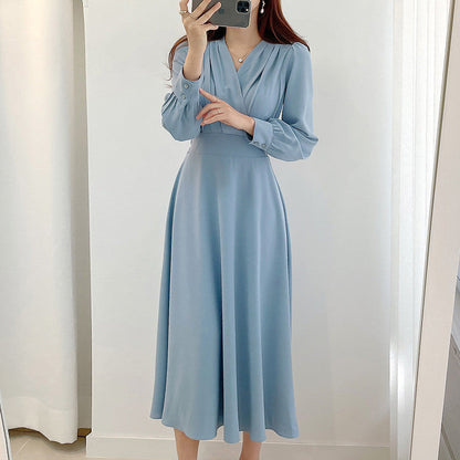 Elegant Light And Familiar V-neck Waist Puff Sleeve Dress